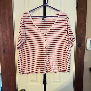 Old Navy Size 2X Red & White Striped Buttoned Shirt